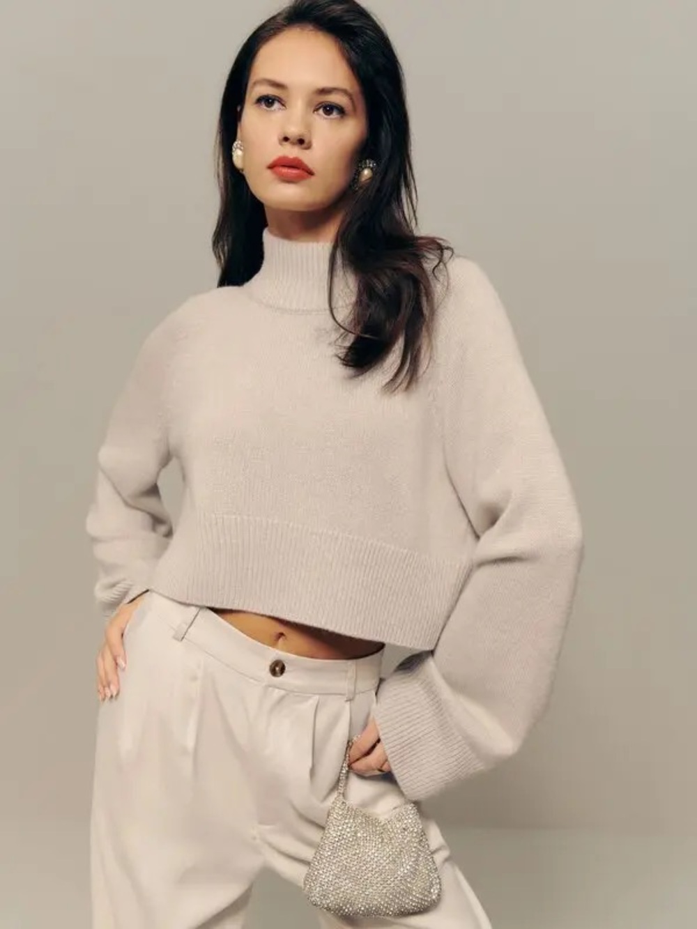Reformation Garrett Cropped Turtleneck cashmere  Sweater